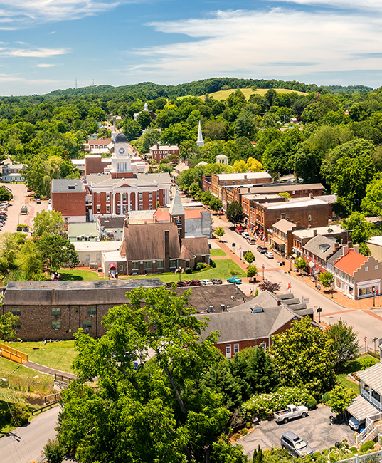Aerial view of Jonesborough, TN.